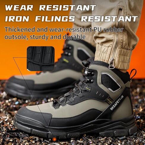 Mid-Topped Work Safety Shoes, Smash and Puncture Resistant Steel Toe Labour Insurance Shoes, Anti-Slip Labor Protection Boots, Comfortable Outdoor Adventure Protective Sneakers(EU 43) Black-Green in Saudi Arabia