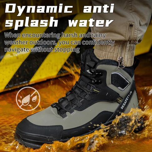 Mid-Topped Work Safety Shoes, Smash and Puncture Resistant Steel Toe Labour Insurance Shoes, Anti-Slip Labor Protection Boots, Comfortable Outdoor Adventure Protective Sneakers(EU 43) Black-Green in Saudi Arabia