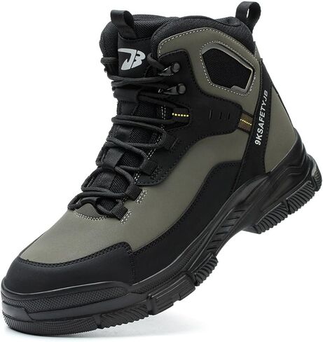 Mid-Topped Work Safety Shoes, Smash and Puncture Resistant Steel Toe Labour Insurance Shoes, Anti-Slip Labor Protection Boots, Comfortable Outdoor Adventure Protective Sneakers(EU 43) Black-Green in Saudi Arabia