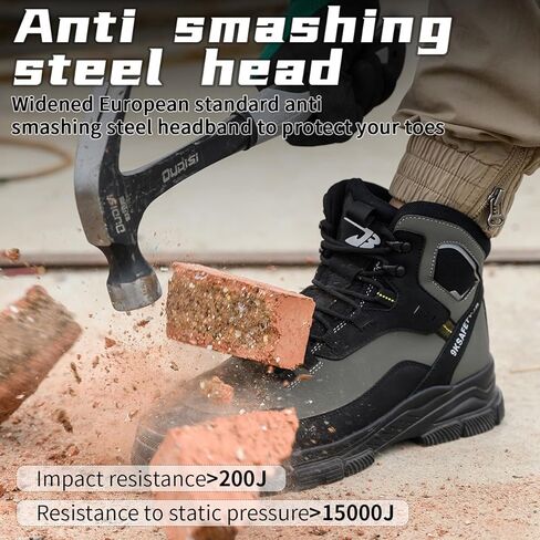 Mid-Topped Work Safety Shoes, Smash and Puncture Resistant Steel Toe Labour Insurance Shoes, Anti-Slip Labor Protection Boots, Comfortable Outdoor Adventure Protective Sneakers(EU 43) Black-Green in Saudi Arabia