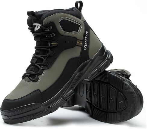 Mid-Topped Work Safety Shoes, Smash and Puncture Resistant Steel Toe Labour Insurance Shoes, Anti-Slip Labor Protection Boots, Comfortable Outdoor Adventure Protective Sneakers(EU 43) Black-Green in Saudi Arabia