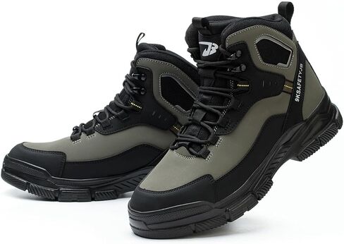 Mid-Topped Work Safety Shoes, Smash and Puncture Resistant Steel Toe Labour Insurance Shoes, Anti-Slip Labor Protection Boots, Comfortable Outdoor Adventure Protective Sneakers(EU 43) Black-Green in Saudi Arabia