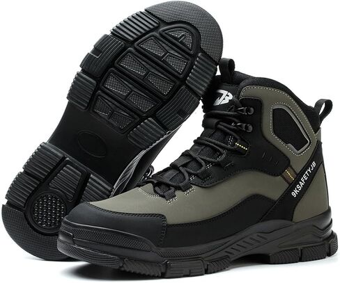 Mid-Topped Work Safety Shoes, Smash and Puncture Resistant Steel Toe Labour Insurance Shoes, Anti-Slip Labor Protection Boots, Comfortable Outdoor Adventure Protective Sneakers(EU 43) Black-Green in Saudi Arabia