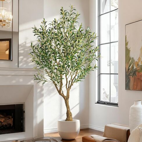 شجرة زيتون صناعية بطول 6 أقدام مع وعاء وطحالب نبات زيتون صناعي شجرة زيتون وهمية لديكور المنزل، أشجار صناعية كبيرة داخلية ونباتات صناعية داخلية وأشجار صناعية متينة لغرفة المعيشة/المكتب in Kuwait