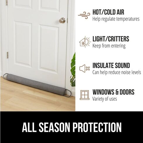 GORILLA GRIP Door Draft Stopper for Bottom of Doors, Sweep Weather Stripping Seal Noise, Cold Air Blocker, Soundproofing, Warm Air Sealer, Easy Install Gap Filler, Home Essentials, 32 Inch, Gray in Kuwait