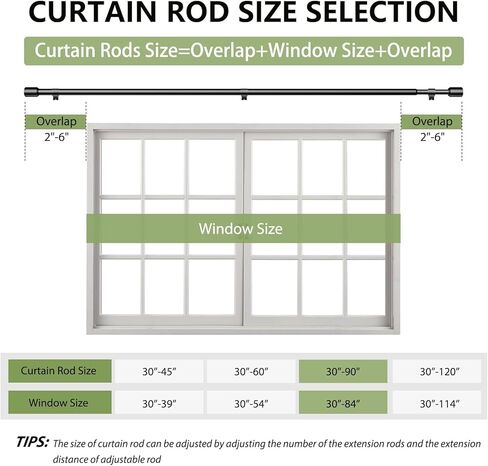 5/8" Diameter Curtain Rods 30-90 Inch, for 30-84 Inch Windows, Adjustable Splicing Black Curtain Rods for Windows with Brackets, Window Rod Long Small Curtains Rod in Kuwait