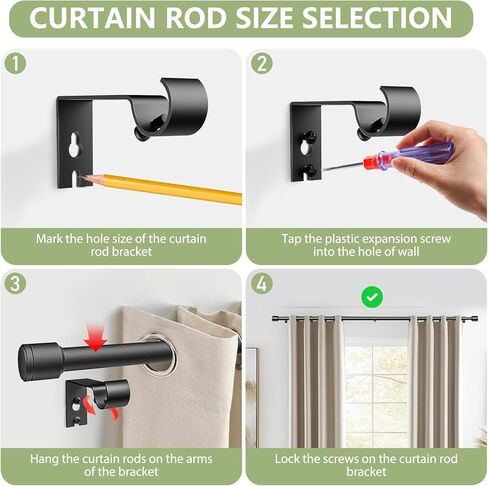 5/8" Diameter Curtain Rods 30-90 Inch, for 30-84 Inch Windows, Adjustable Splicing Black Curtain Rods for Windows with Brackets, Window Rod Long Small Curtains Rod in Kuwait