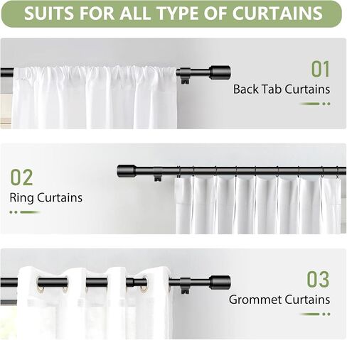 5/8" Diameter Curtain Rods 30-90 Inch, for 30-84 Inch Windows, Adjustable Splicing Black Curtain Rods for Windows with Brackets, Window Rod Long Small Curtains Rod in Kuwait
