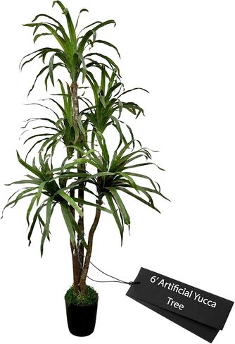 Cypress & Alabaster Handmade 6ft Artificial Yucca Plant | Tree with Real Wood Trunks, Hypoallergenic, 6 Foot, Green in Saudi Arabia