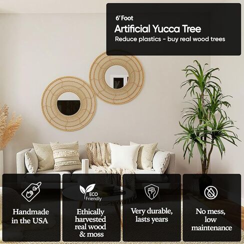 Cypress & Alabaster Handmade 6ft Artificial Yucca Plant | Tree with Real Wood Trunks, Hypoallergenic, 6 Foot, Green in Saudi Arabia