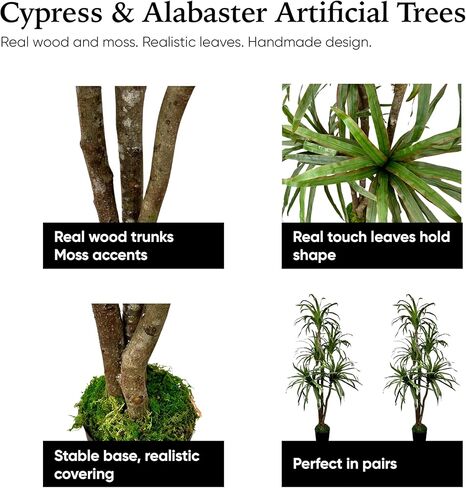 Cypress & Alabaster Handmade 6ft Artificial Yucca Plant | Tree with Real Wood Trunks, Hypoallergenic, 6 Foot, Green in Saudi Arabia