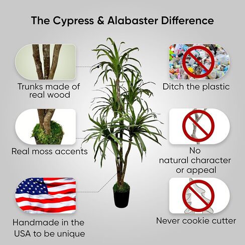 Cypress & Alabaster Handmade 6ft Artificial Yucca Plant | Tree with Real Wood Trunks, Hypoallergenic, 6 Foot, Green in Saudi Arabia