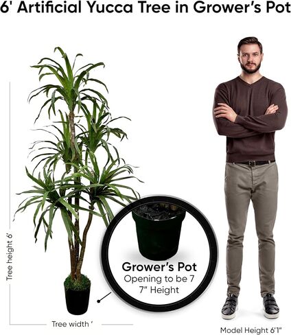 Cypress & Alabaster Handmade 6ft Artificial Yucca Plant | Tree with Real Wood Trunks, Hypoallergenic, 6 Foot, Green in Saudi Arabia