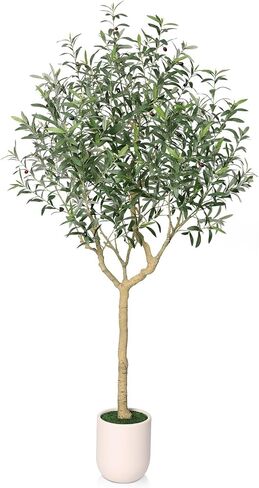 VeriNatual Artificial Olive Tree 6ft, Faux Olive Trees with White Tall Planter for Home Decor Indoor, Large Fake Tree with Realistic Leaves & Lifelike Fruits for Living Room Office Modern Decor in Saudi Arabia