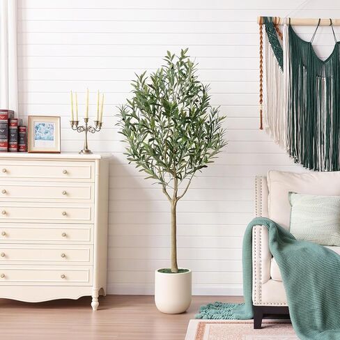 VeriNatual Artificial Olive Tree 6ft, Faux Olive Trees with White Tall Planter for Home Decor Indoor, Large Fake Tree with Realistic Leaves & Lifelike Fruits for Living Room Office Modern Decor in Saudi Arabia