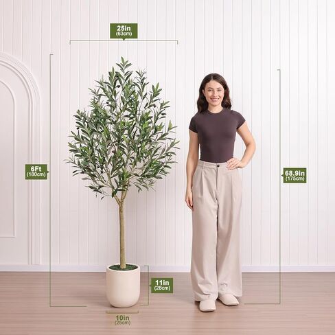 VeriNatual Artificial Olive Tree 6ft, Faux Olive Trees with White Tall Planter for Home Decor Indoor, Large Fake Tree with Realistic Leaves & Lifelike Fruits for Living Room Office Modern Decor in Saudi Arabia