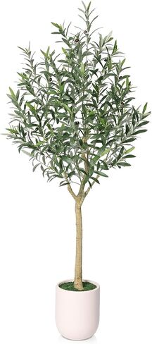 VeriNatual Artificial Olive Tree 6ft, Faux Olive Trees with White Tall Planter for Home Decor Indoor, Large Fake Tree with Realistic Leaves & Lifelike Fruits for Living Room Office Modern Decor in Saudi Arabia