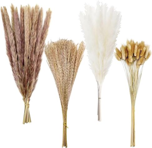 Dried Pampas Grass Decor, 100 Stems Bouquet with Bunny Tails & Reed Grass, Boho Dried Flowers for Wedding, Home Table Centerpieces, Rustic Farmhouse Party Decorations in Saudi Arabia