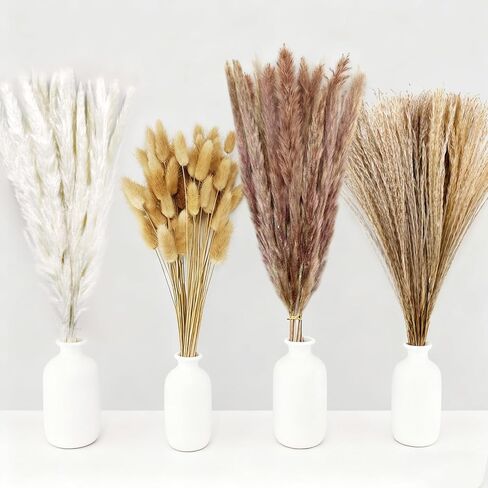 Dried Pampas Grass Decor, 100 Stems Bouquet with Bunny Tails & Reed Grass, Boho Dried Flowers for Wedding, Home Table Centerpieces, Rustic Farmhouse Party Decorations in Saudi Arabia