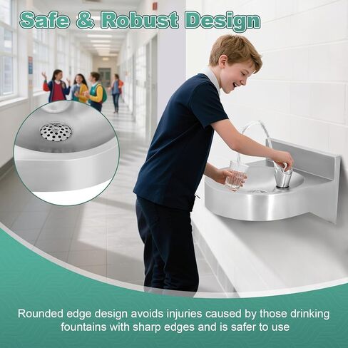 نافورة مياه للشرب مثبتة على الحائط، حجم صغير مع مخرج مياه بنقرة واحدة، مصنوعة من الفولاذ المقاوم للصدأ للاستخدام الداخلي والخارجي في المدارس وصالات الألعاب الرياضية والحدائق in Kuwait
