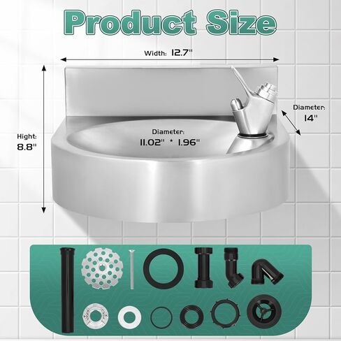 نافورة مياه للشرب مثبتة على الحائط، حجم صغير مع مخرج مياه بنقرة واحدة، مصنوعة من الفولاذ المقاوم للصدأ للاستخدام الداخلي والخارجي في المدارس وصالات الألعاب الرياضية والحدائق in Kuwait