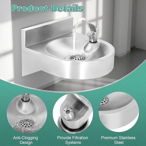 نافورة مياه للشرب مثبتة على الحائط، حجم صغير مع مخرج مياه بنقرة واحدة، مصنوعة من الفولاذ المقاوم للصدأ للاستخدام الداخلي والخارجي في المدارس وصالات الألعاب الرياضية والحدائق in Kuwait