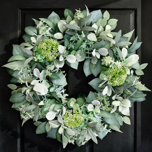 24 Inch Winter Wreath for Front Door, Out Door Eucalyptus Greenery Wreath with Berries, Outdoor Green Eucalyptus Decor for Farmhouse Home in Saudi Arabia