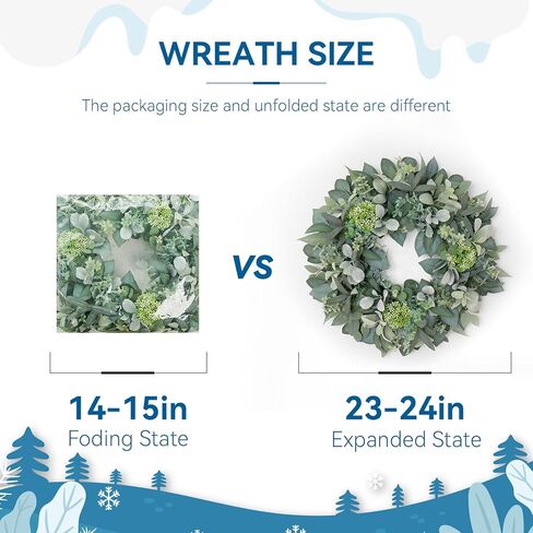 24 Inch Winter Wreath for Front Door, Out Door Eucalyptus Greenery Wreath with Berries, Outdoor Green Eucalyptus Decor for Farmhouse Home in Saudi Arabia