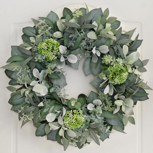 24 Inch Winter Wreath for Front Door, Out Door Eucalyptus Greenery Wreath with Berries, Outdoor Green Eucalyptus Decor for Farmhouse Home in Saudi Arabia