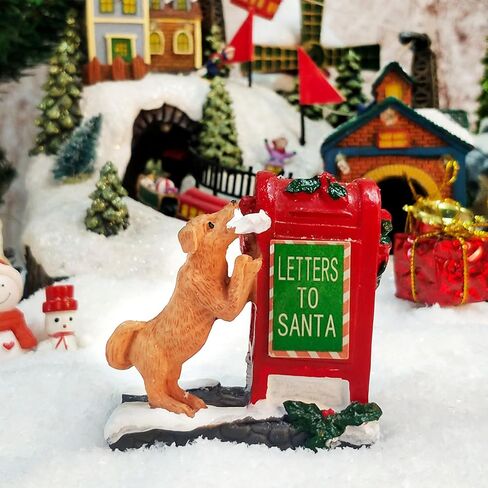 NINIPAPA Christmas Village Accessories Santa's Mailbox Villages Sets for Christmas Decoration Cute Doggy Letter to Santa Resin Christmas Ornaments in Saudi Arabia
