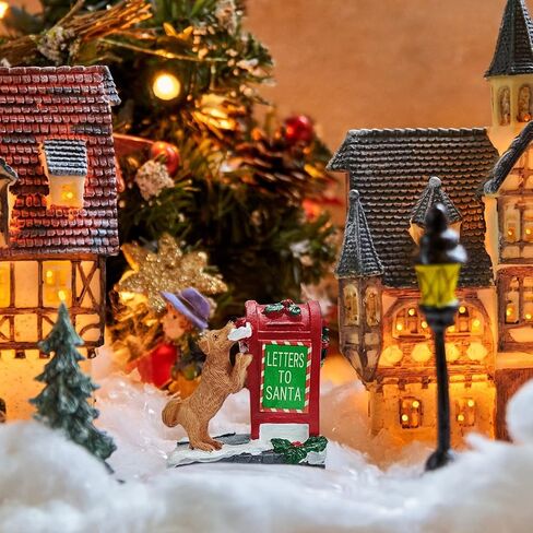 NINIPAPA Christmas Village Accessories Santa's Mailbox Villages Sets for Christmas Decoration Cute Doggy Letter to Santa Resin Christmas Ornaments in Saudi Arabia