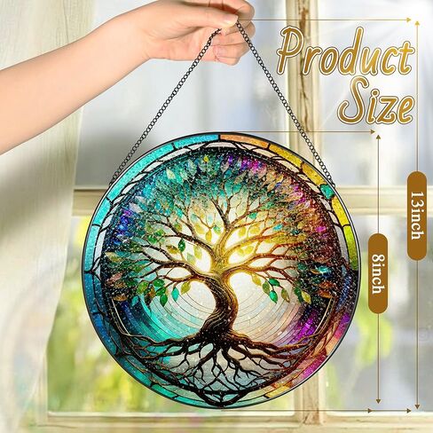 نافذة من الزجاج الملون معلقة، LAOWEIKI 8 بوصة شجرة الحياة Suncatcher، زخرفة الزجاج الملون، Suncatchers لتعليق النوافذ، ديكور النوافذ، في الهواء الطلق أو في الداخل، هدايا للأم والجدة والزوجة والأسرة in Kuwait