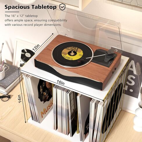 Emfogo Vinyl Record Storage, Metal & Wooden Vinyl Record Holder Up to 80 Album, 3-Compartment Record Player Stand for Magazine, Book, Files, Albums (White) in Saudi Arabia
