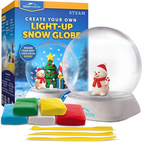 Blue Marble Light-Up Christmas Snow Globe for Kids Kit – Create a Holiday Scene with Clay, Snowflake Confetti & Snowman Figure, Plastic Snow Globe Kit, Christmas Crafts for Kids, Stocking Stuffers in Saudi Arabia