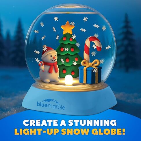 Blue Marble Light-Up Christmas Snow Globe for Kids Kit – Create a Holiday Scene with Clay, Snowflake Confetti & Snowman Figure, Plastic Snow Globe Kit, Christmas Crafts for Kids, Stocking Stuffers in Saudi Arabia