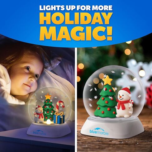 Blue Marble Light-Up Christmas Snow Globe for Kids Kit – Create a Holiday Scene with Clay, Snowflake Confetti & Snowman Figure, Plastic Snow Globe Kit, Christmas Crafts for Kids, Stocking Stuffers in Saudi Arabia