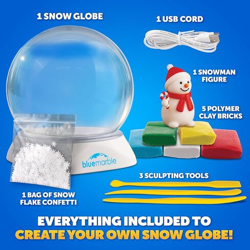 Blue Marble Light-Up Christmas Snow Globe for Kids Kit – Create a Holiday Scene with Clay, Snowflake Confetti & Snowman Figure, Plastic Snow Globe Kit, Christmas Crafts for Kids, Stocking Stuffers in Saudi Arabia