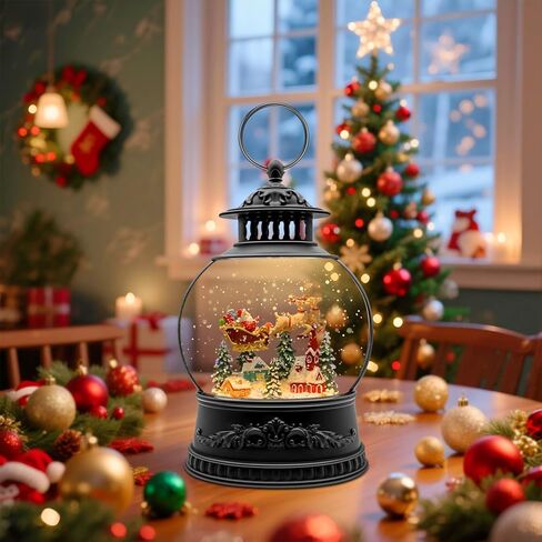 Christmas Snow Globes, Light Up Snow Globe with 6H Music Timer, Auto Snowfall, USB or Battery Powered, Christmas Globe with Santa Snow Globe Scene, Indoor Christmas Decorations for Home, Retro Gold in Saudi Arabia