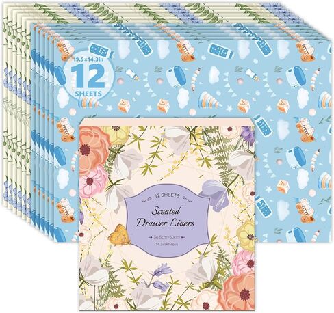 SCENTORINI Drawer Liners for Dresser,12 Sheets Linen Scented Drawer Liners, Drawer Paper Liner 14.3x19.5 Inch, for Fragrant Home Shelf Closet in Saudi Arabia