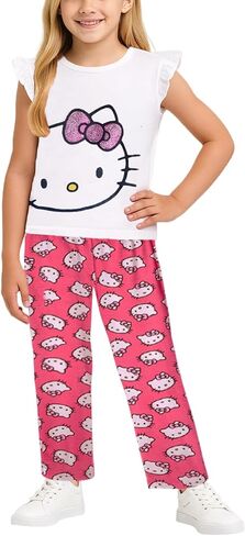 Hello Kitty Girls' Legging Set - 2 Piece Printed T-Shirt and Cozy Matching Leggings for Girls (2T-12), Size 12, Pink/Amber Light in Kuwait