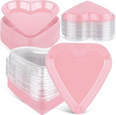 Macarrie Valentine's Heart Shaped Serving Tray Platter 20 oz Heart Plates with Clear Lids Heart Dessert Plates Snack Tray for Valentine Birthday Party Table Decoration (10, Pink) in Saudi Arabia