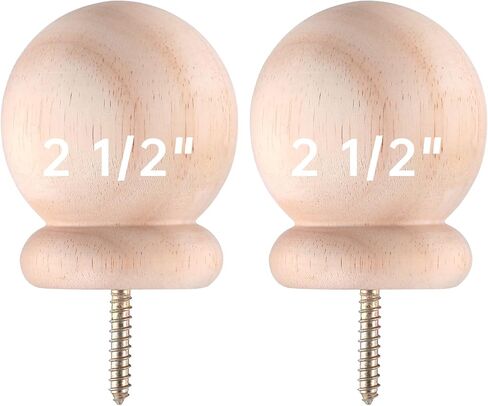 2 Pack 2.5" Round Wood Ball Curtain Rod Finial with Screw Newel Post Cap Wooden Finials Decorative for Bed Post DIY Crafts in Saudi Arabia