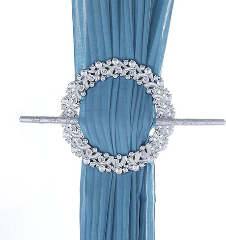 GFOZIOG Crystal Curtain Tiebacks, Gold Plastic Holdbacks with Mounting Rod, Decorative Design with 20 Crystals, 7.6x4.52 Inch, 2 Pack (Silver) in Saudi Arabia
