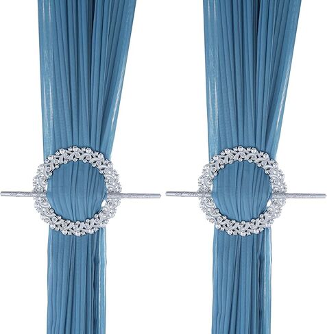 GFOZIOG Crystal Curtain Tiebacks, Gold Plastic Holdbacks with Mounting Rod, Decorative Design with 20 Crystals, 7.6x4.52 Inch, 2 Pack (Silver) in Saudi Arabia