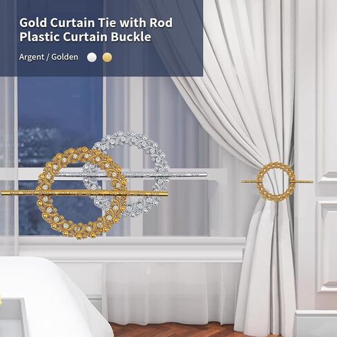 GFOZIOG Crystal Curtain Tiebacks, Gold Plastic Holdbacks with Mounting Rod, Decorative Design with 20 Crystals, 7.6x4.52 Inch, 2 Pack (Silver) in Saudi Arabia