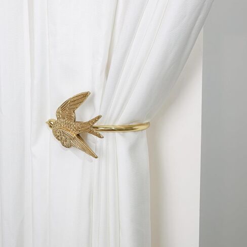 Solid Brass Bird Curtain Holdbacks, Hand-Forged Gold Wall Mounted Curtain Tiebacks with Swallow Design (A Pair of Swallows) in Kuwait