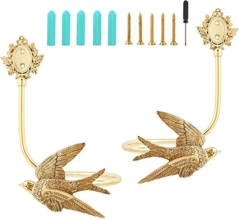 Solid Brass Bird Curtain Holdbacks, Hand-Forged Gold Wall Mounted Curtain Tiebacks with Swallow Design (A Pair of Swallows) in Kuwait