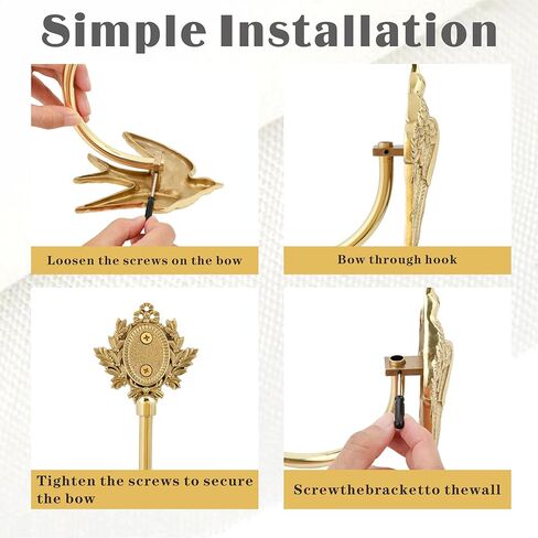 Solid Brass Bird Curtain Holdbacks, Hand-Forged Gold Wall Mounted Curtain Tiebacks with Swallow Design (A Pair of Swallows) in Kuwait