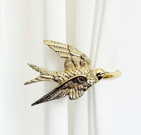 Solid Brass Bird Curtain Holdbacks, Hand-Forged Gold Wall Mounted Curtain Tiebacks with Swallow Design (A Pair of Swallows) in Kuwait