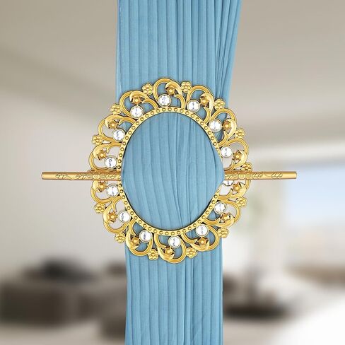 2 Pack Silver Curtain Tiebacks Round Curtain Holdbacks Plastic Curtain Clips Buckle Drapery Holdbacks Crystal Drapery Tiebacks for Home Window Decoration, with Fixing Rod (Gold) in Saudi Arabia